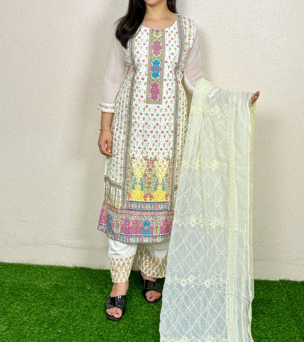 Kurti Set KS19  White-Blue Alternate View