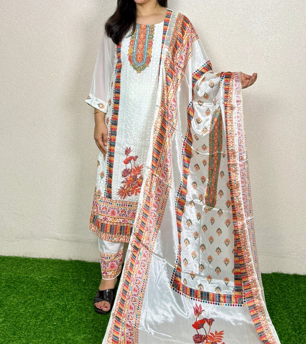 Kurti Set KS19  White-Red Alternate View