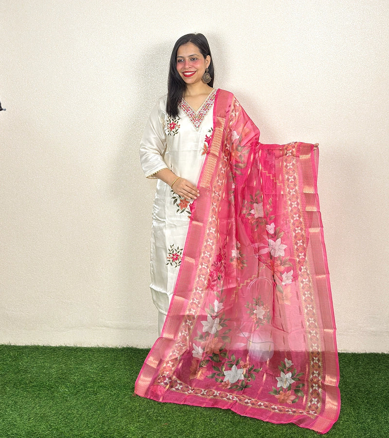Kurti Set KS White & Pink